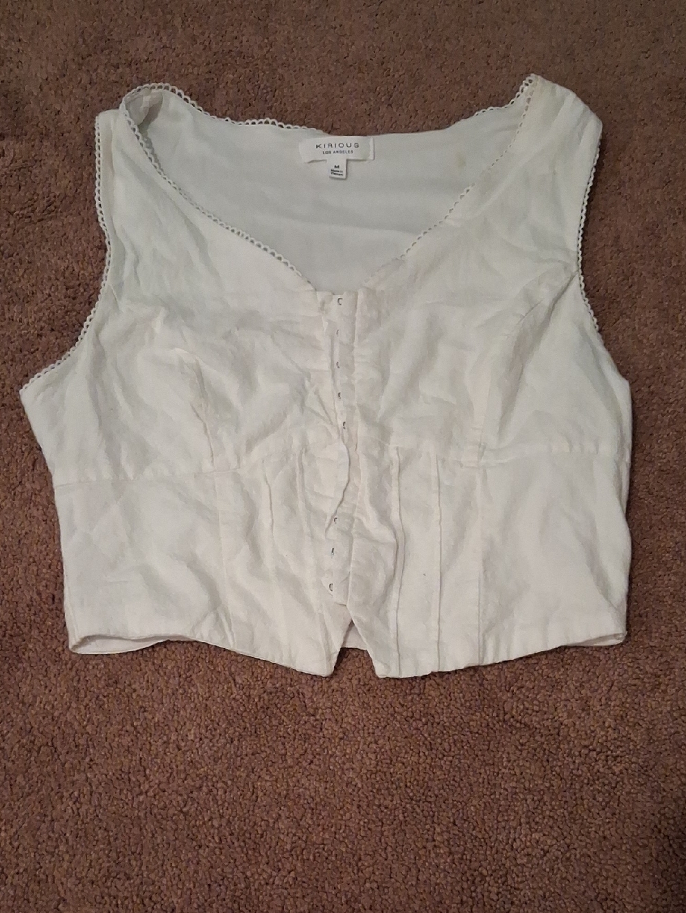 Kikirious White Button-Front Lace-Trim Camisole Crop Top